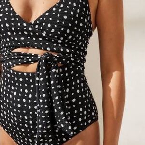 Unused Aerie Black and White Polka Dot One Piece Swimsuit
